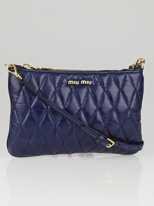 Miu Miu Bluette Vitello Shine Diamond Quilted Leather Crossbody Bag RT0635