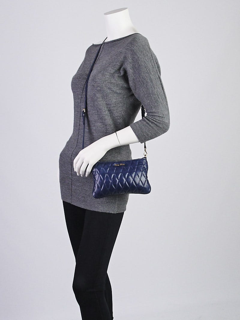 Miu Miu Bluette Vitello Shine Diamond Quilted Leather Crossbody