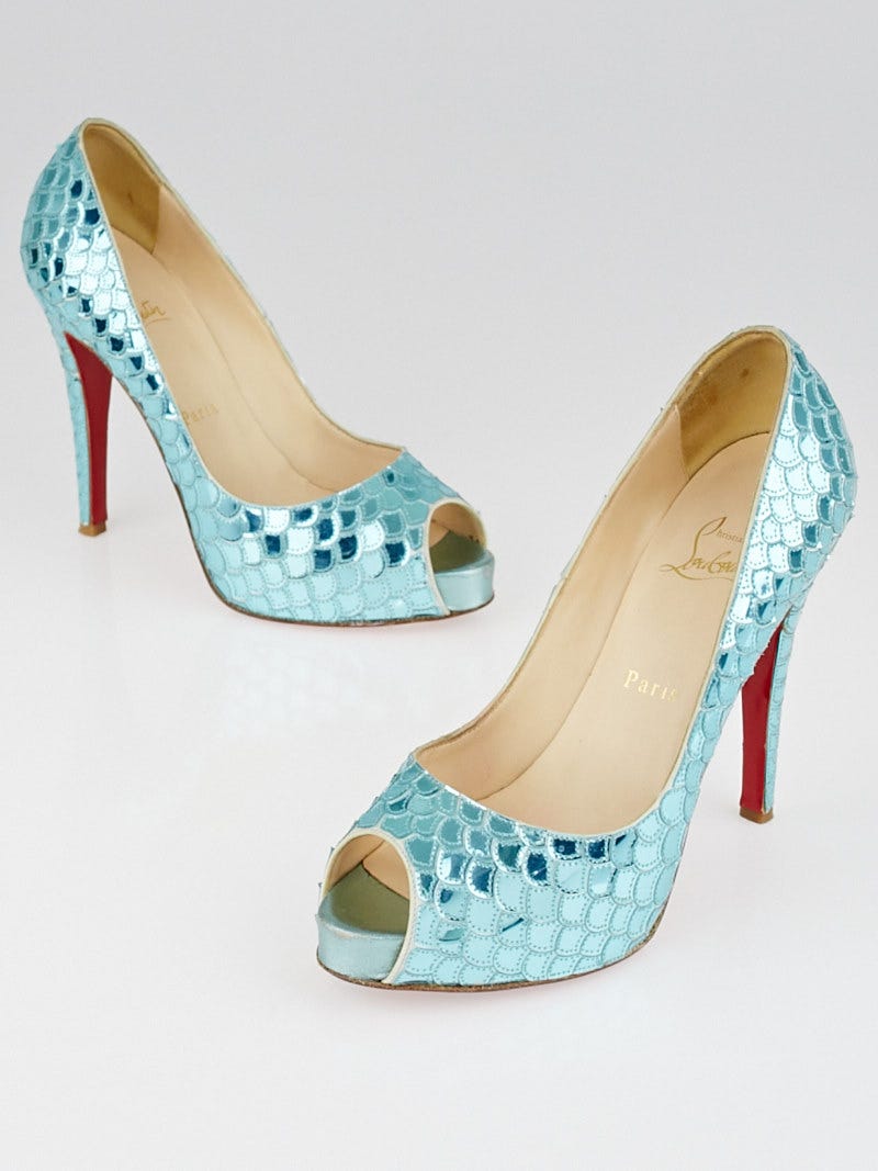 Christian Louboutin - あおい Christian Louboutin Turquoise Poseidon 120 Peep Toe Pumps