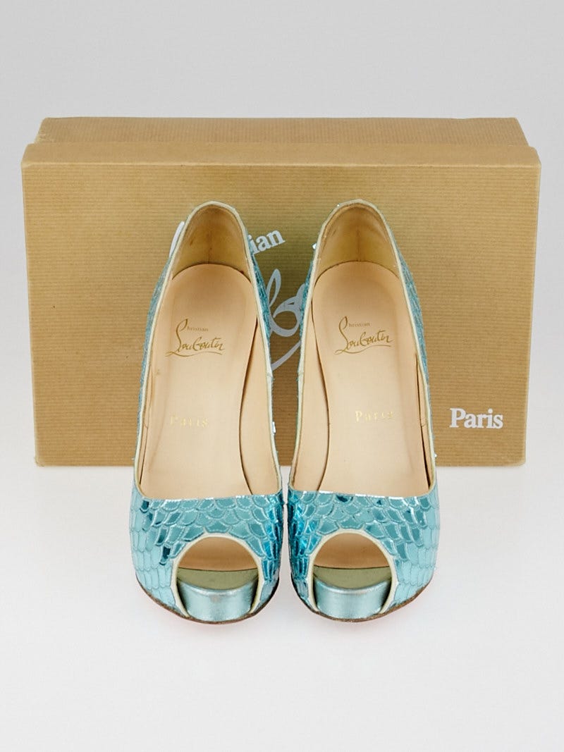 Christian Louboutin Turquoise Poseidon 120 Peep Toe Pumps Christian Louboutin Turquoise Poseidon 120 Peep Toe Pumps