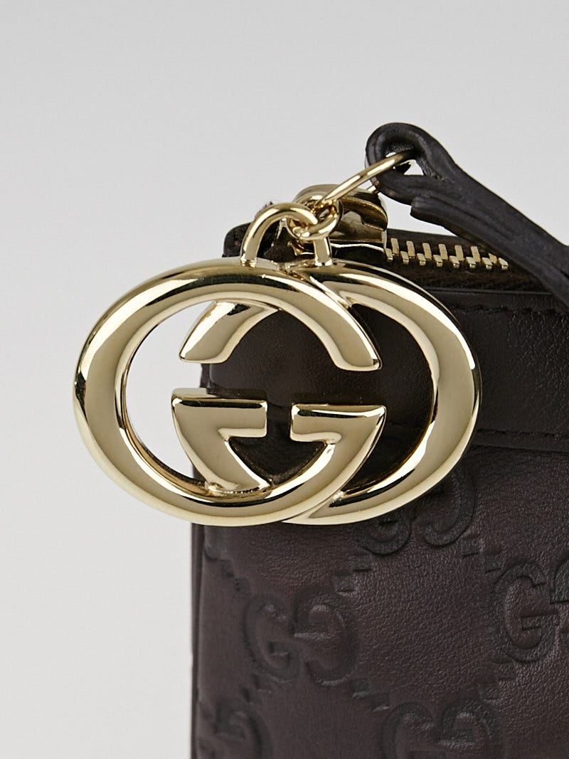 Gucci Brown Guccissima Leather GG Wristlet Pochette Bag - Yoogi's