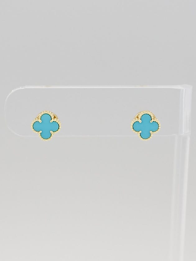 Van Cleef & Arpels 18k Yellow Gold and Turquoise Sweet Alhambra Clover Mini Ear Studs 