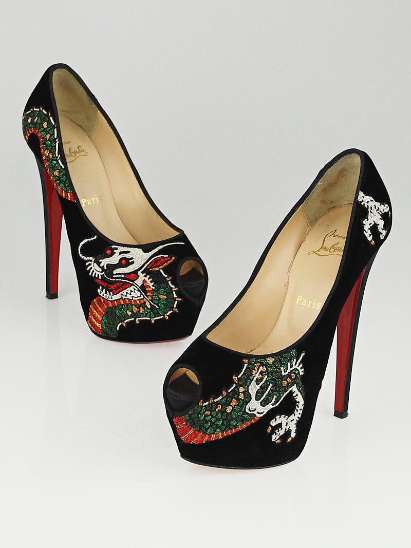 Christian Louboutin Black Velvet Highness Dragon Tattoo 160 Pumps Size 7 37.5 Yoogi s Closet