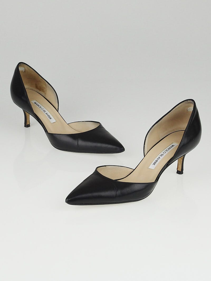 Manolo Blahnik Black Nappa Leather Tayler d'Orsay Pumps Size 7.5