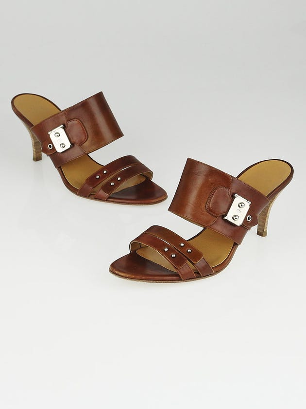 Hermes Natural Barenia Leather High Heel Sandals Size 6.5/37