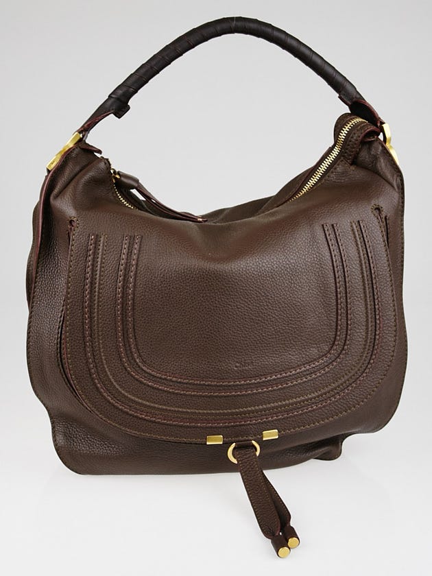 Chloe Dark Brown Pebbled Leather Large Marcie Hobo Bag
