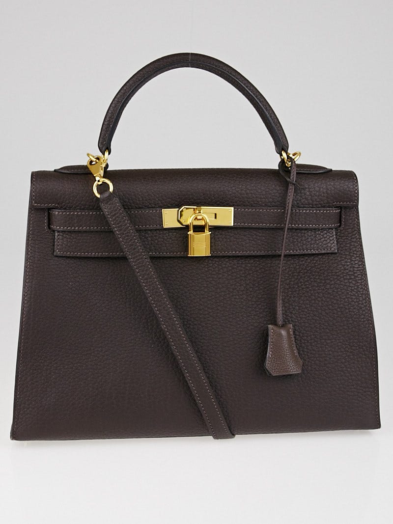 Hermes 32cm Ebene Fjord Leather Gold Plated Kelly Sellier Bag Yoogi s Closet