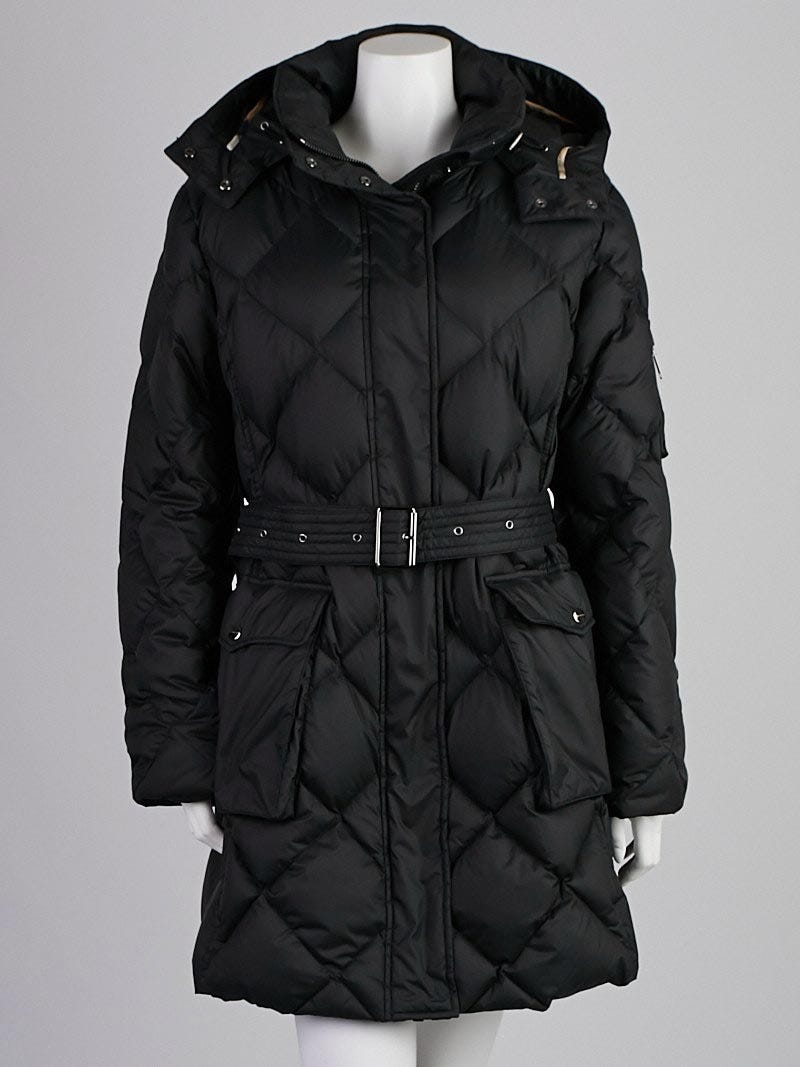 Burberry London Black Quilted Polyester Down Puffer Coat Size XL