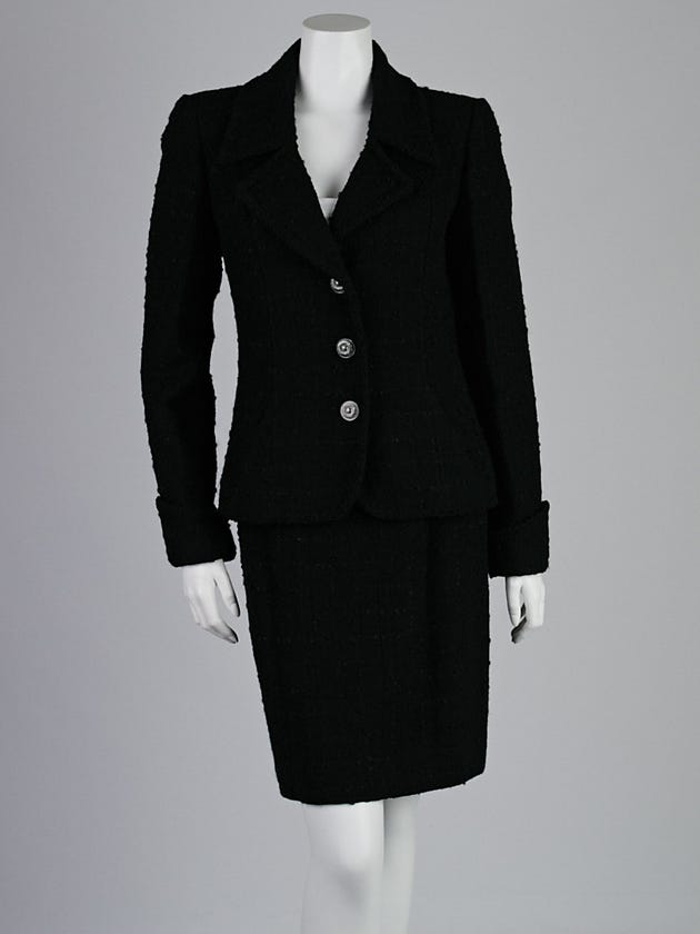 Chanel Black Wool Blend Boucle Skirt Suit Size 8