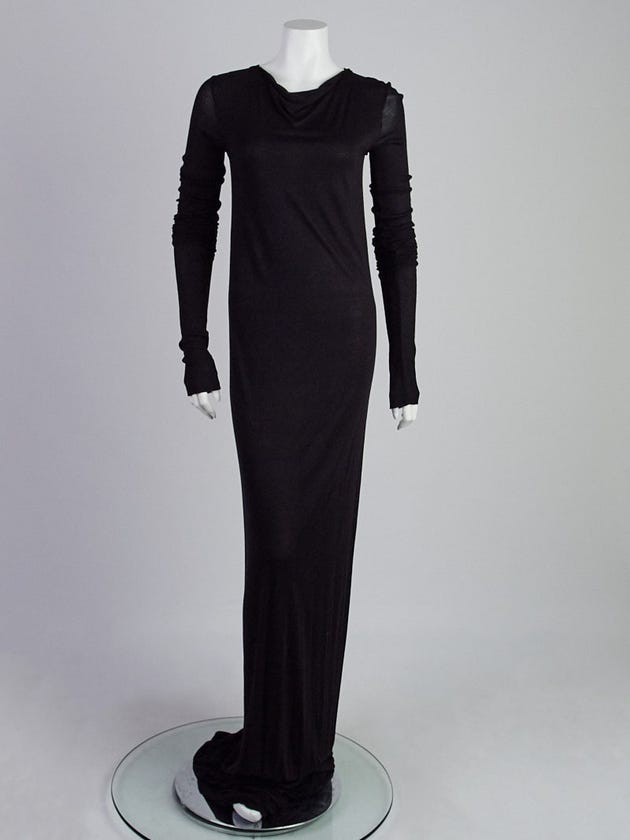 Rick Owens Black Viscose Blend Long Sleeve Maxi Dress Size 8