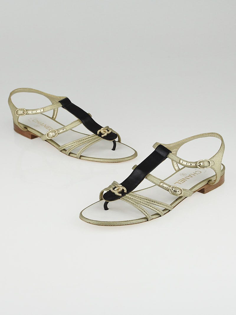 black and gold chanel sandals