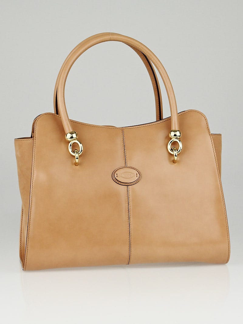Tod's Beige Patent Leather Sella Small Shopping Tote Bag