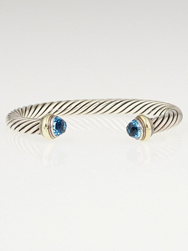 David Yurman 7mm Sterling Silver and Blue Topaz Cable Classics Bracelet