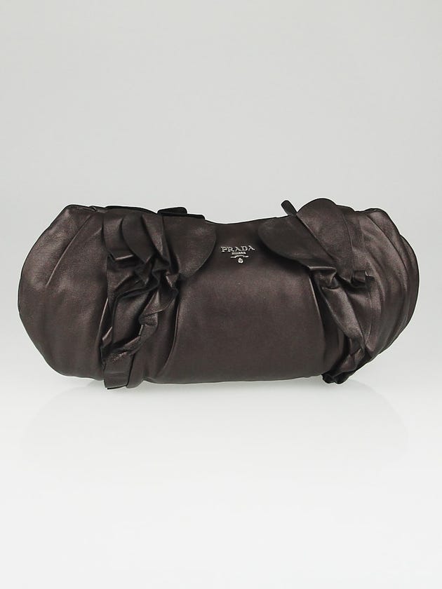 Prada Grafite Mordore Nappa Leather Ruffle Oversized Clutch Bag