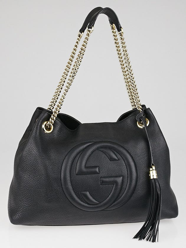 Gucci Black Pebbled Calfskin Leather Soho Chain Tote Bag