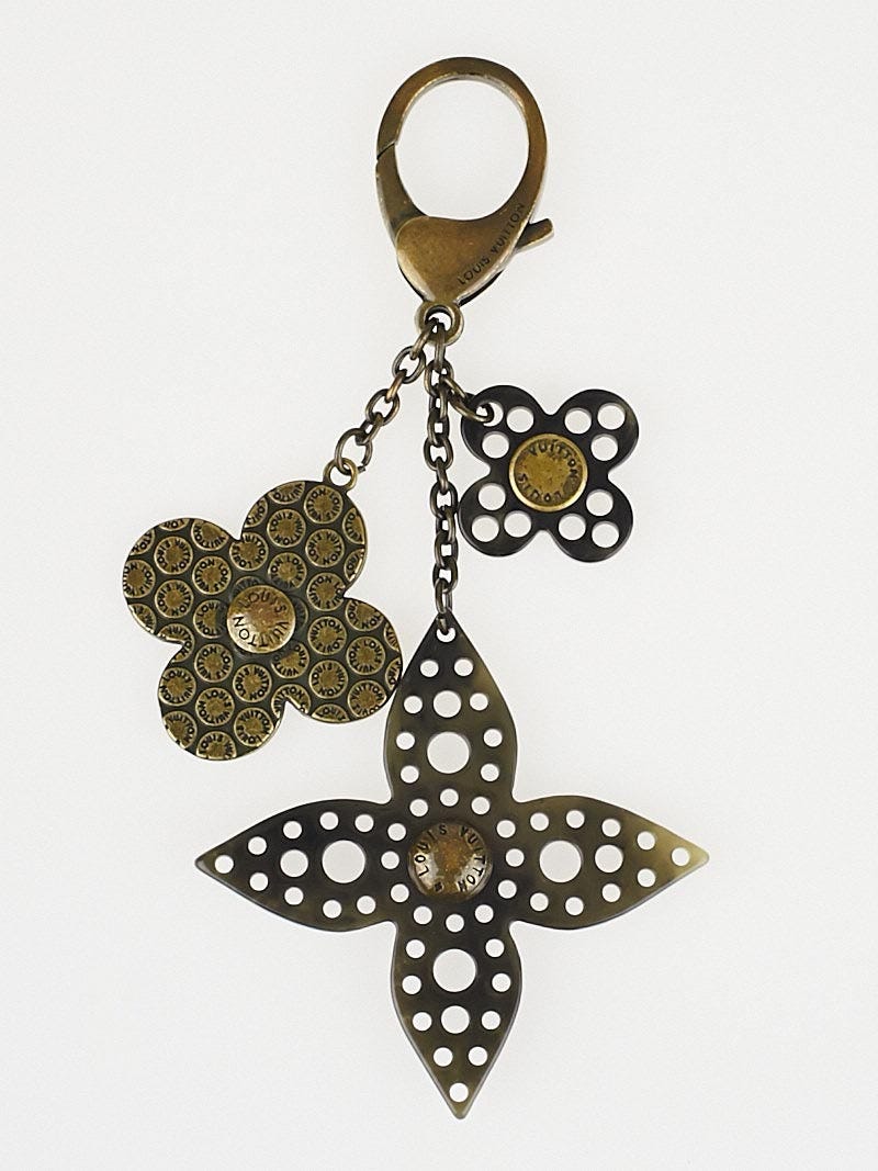 Louis Vuitton Antique Brass Rock Flower Key Chain and Bag Charm