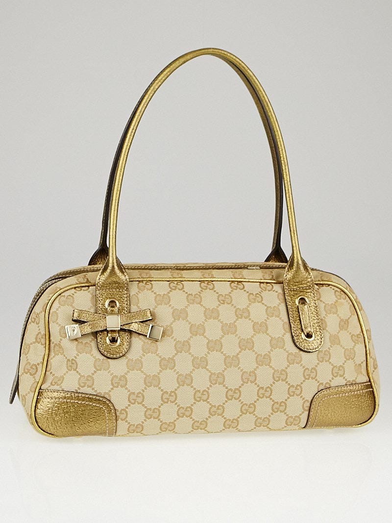 Gucci Beige Gold GG Canvas Princy Boston Bag Yoogi s Closet