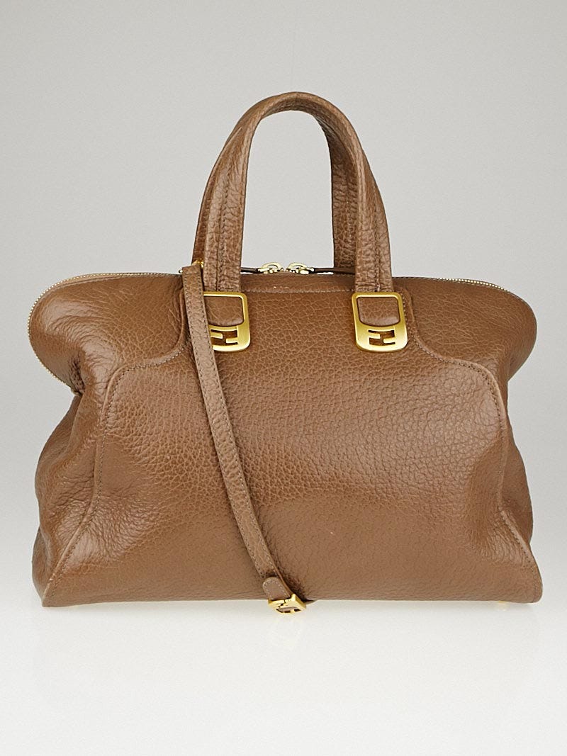 Fendi Brown Pebbled Leather Chameleon Large Tote Bag 8BL110