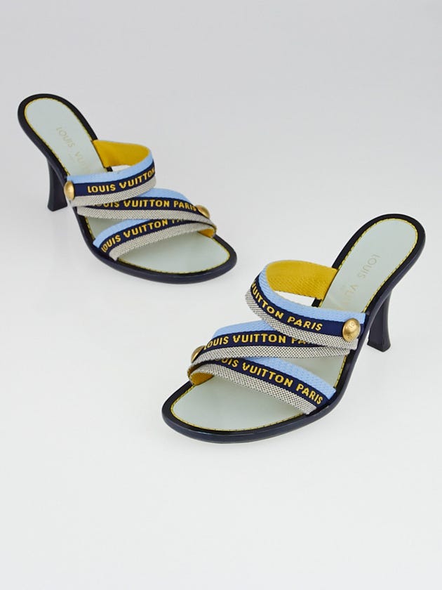 Louis Vuitton Blue Canvas Logo Strap Slide Sandals Size 6/36.5