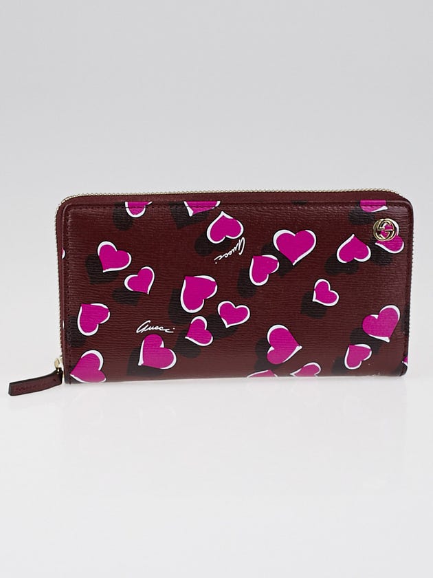 Gucci Red/Pink Heartbeat Print Leather Zippy Long Wallet