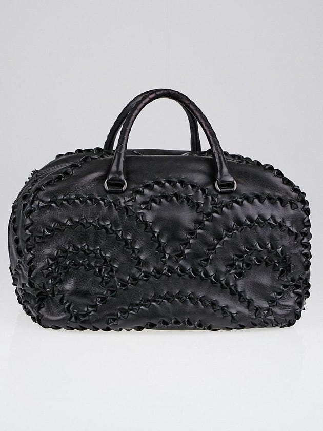 Bottega Veneta Black Leather and Karung San Marco Satchel Bag