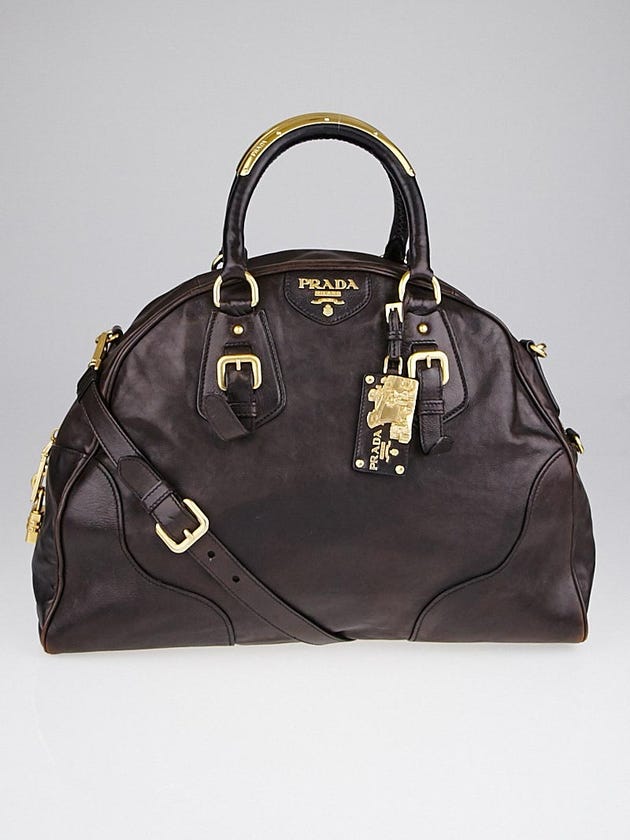Prada Brown Glace Leather Dome Bowler Bag