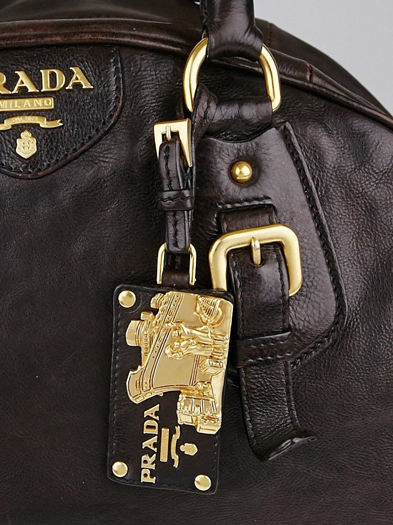 Prada Brown Glace Leather Dome Bowler Bag | Yoogi's Closet