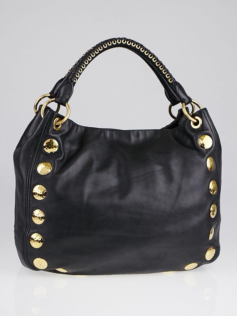 Miu Miu Black Leather Studded Bauletto Shoulder Bag