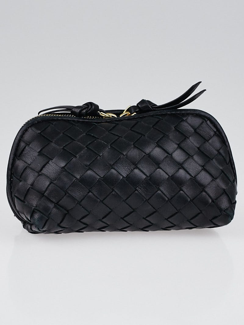 Bottega Veneta Black Intrecciato Woven Nappa Leather Small Cosmetic Case