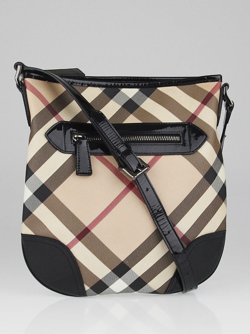 Burberry Black Patent Leather Supernova Check Coated Canvas Dryden