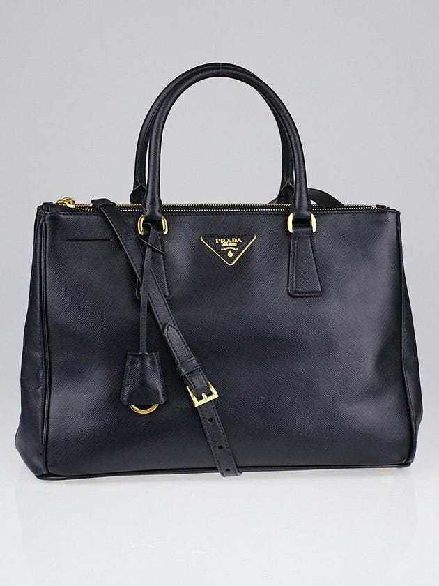 Prada Black Saffiano Lux Leather Medium Double Zip Tote Bag BN2274 