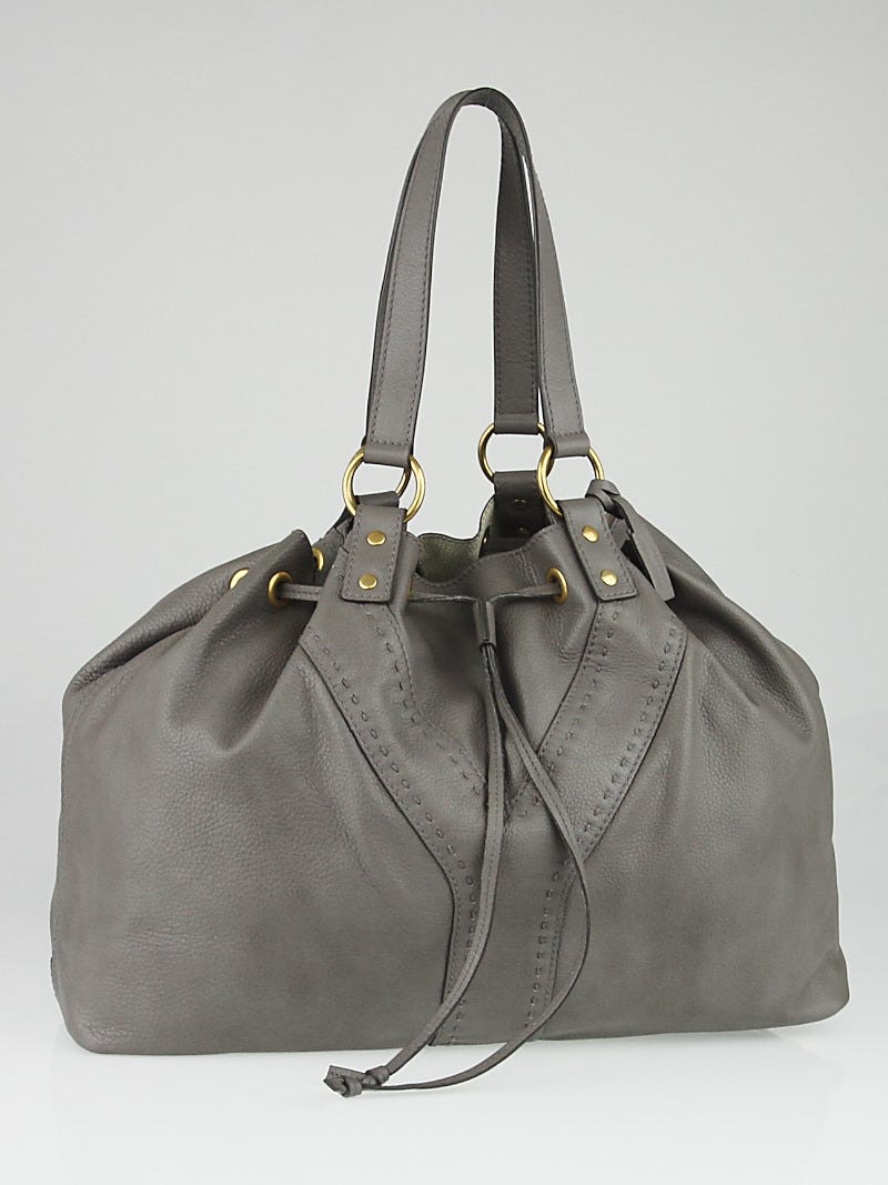Yves Saint Laurent White/Grey Leather Reversible Double Sac Y Tote One Size