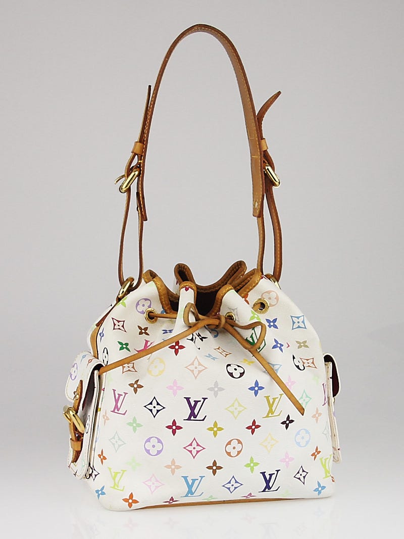 Louis Vuitton White Monogram Multicolore Petit Noe Bag - Yoogi's Closet