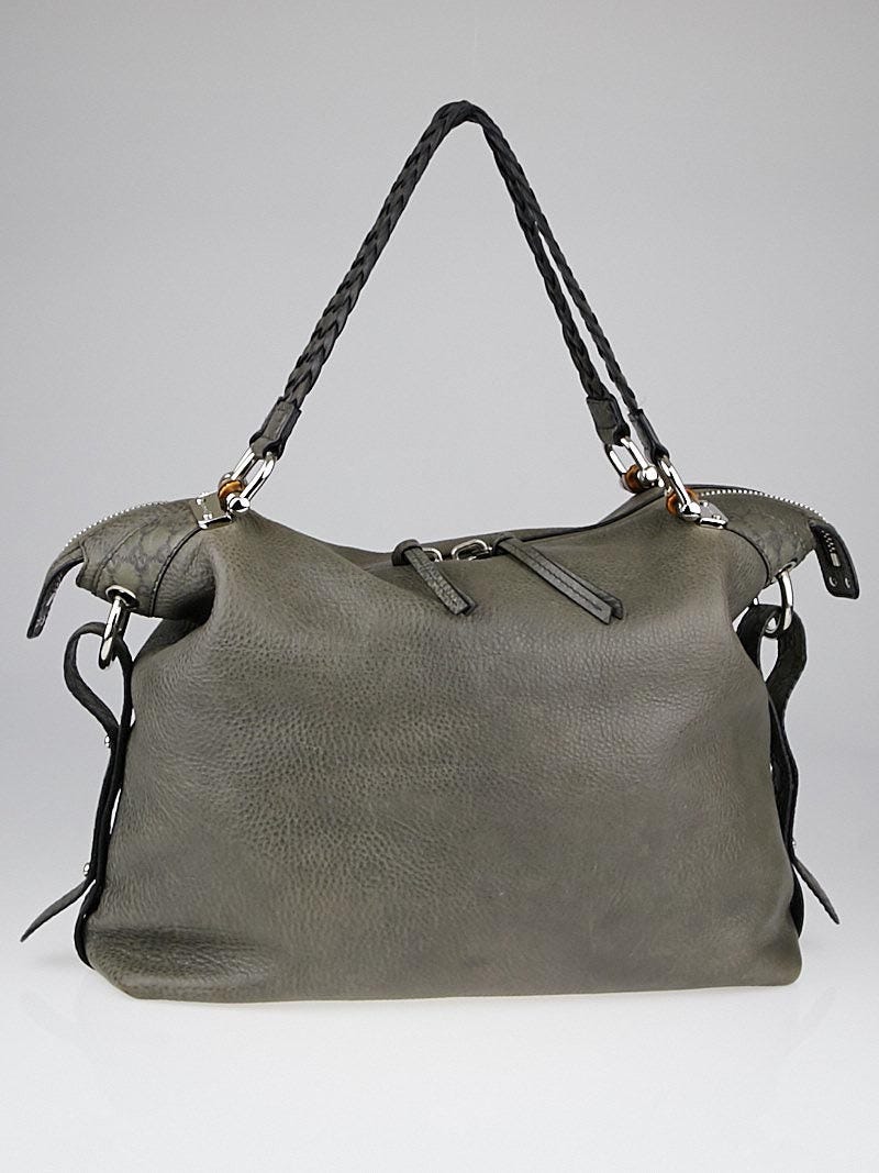 Gucci Grey Leather Bamboo Bar Large Shoulder Bag | Yoogi's Gucci Grey Leather Bamboo Bar Large Shoulder Bag | Yoogi's