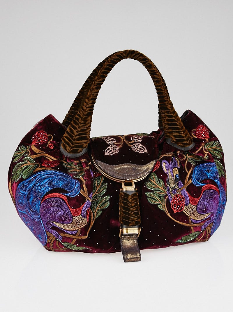 Fendi Limited Edition Bordeaux Velvet Embroidered Squirrel Spy Bag