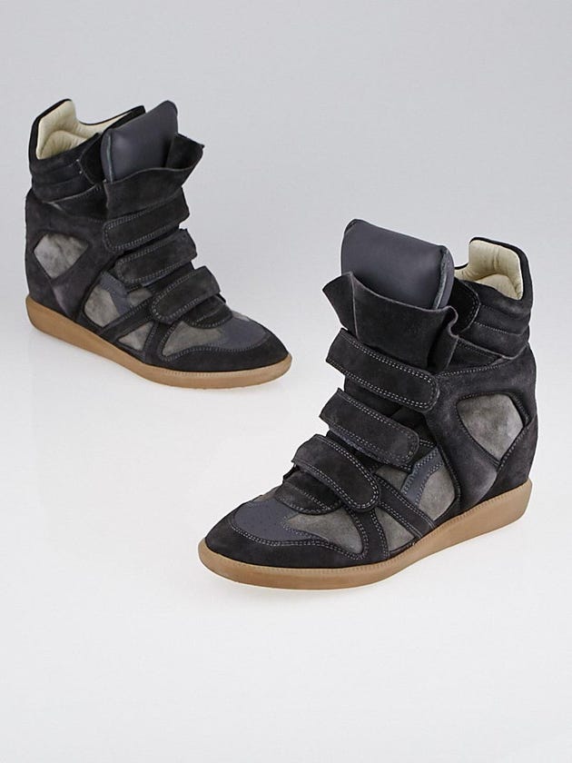 Isabel Marant Anthracite Suede and Leather Bekett Over Basket Sneaker Wedges Size 8.5/39