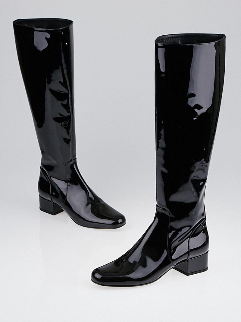 Yves Saint Laurent Black Patent Leather Babies 40 Knee High Boots Size 5.5 36 Yoogi s Closet