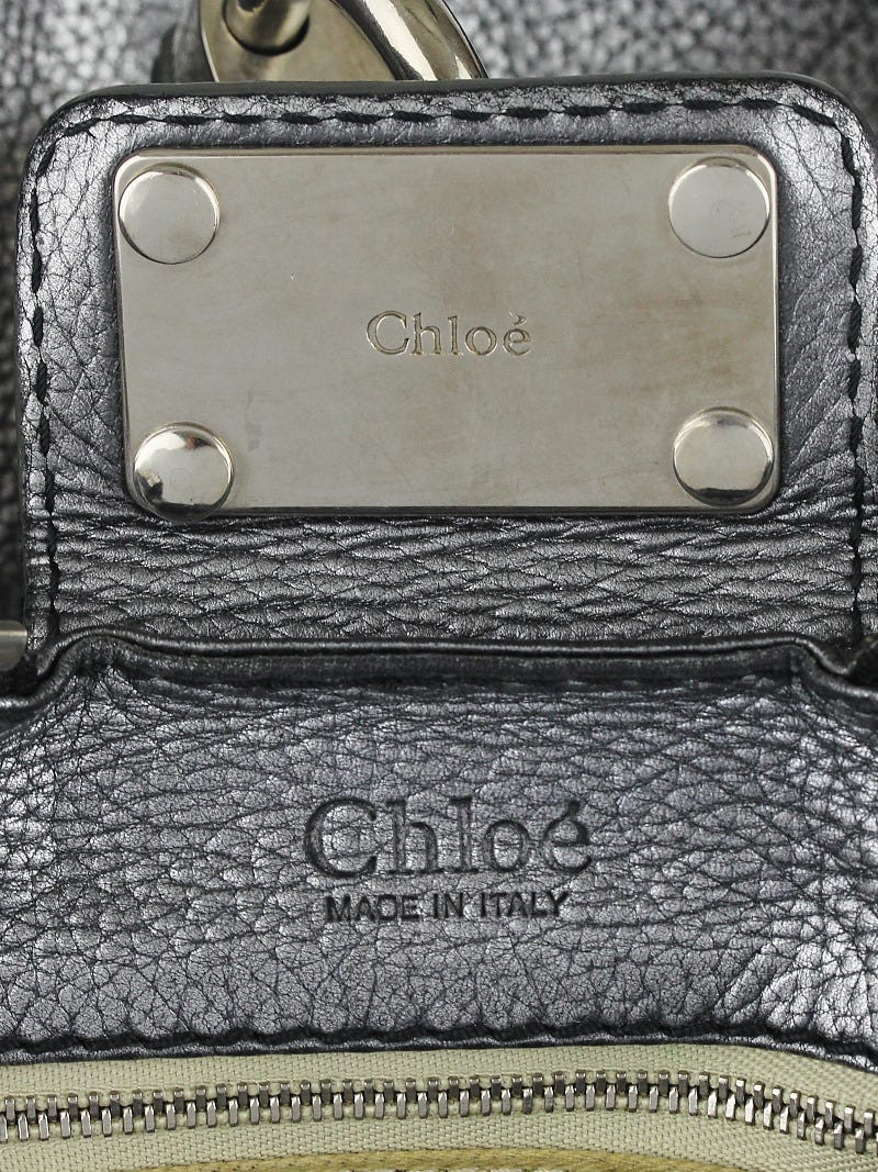 Chloe Metallic Silver Leather Medium Paddington Satchel Bag