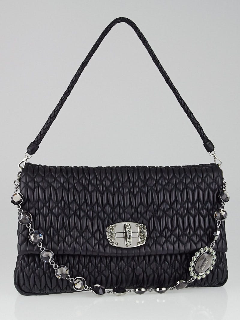 バッグ miu miu Quilted shoulder bag black Miu Miu Black Cloquet Quilted Nappa Leather Cristal Shoulder