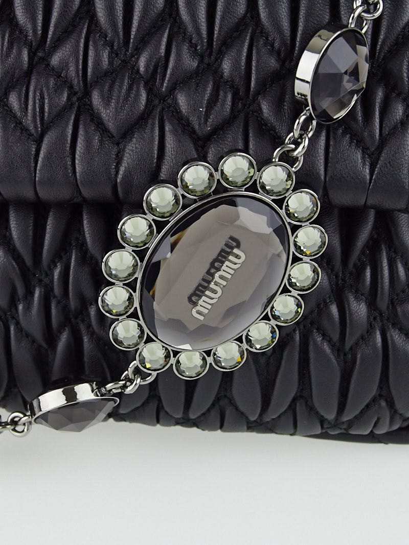 Miu Miu Black Cloquet Quilted Nappa Leather Cristal Shoulder