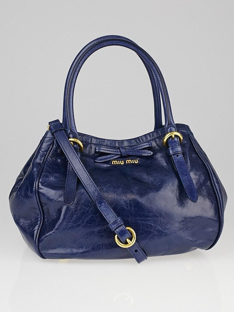 Miu Miu - Vitello Shine Top Handle Bag with Strap Grey