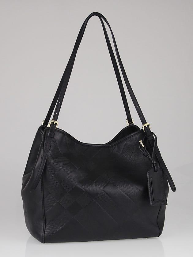 Burberry Black Embossed Check Leather Small Canterbury Tote Bag