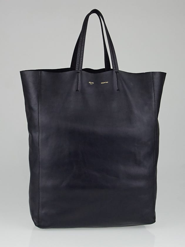 Celine Black Smooth Lambskin Leather Vertical Cabas Tote Bag