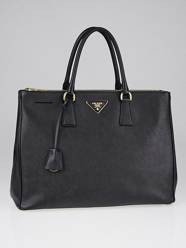Prada Black Saffiano Lux Leather Double Zip Large Tote Bag BN1786 
