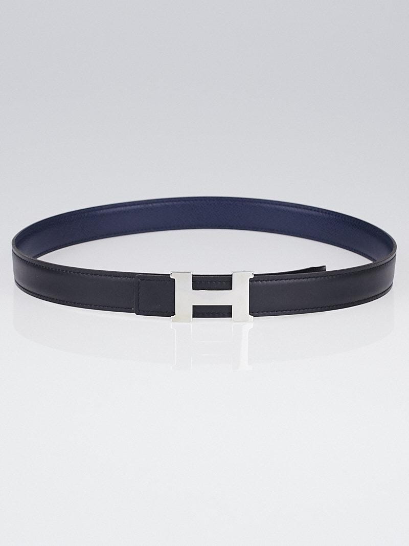 Hermes 24mm Black Box / Navy Blue Courchevel Leather Palladium