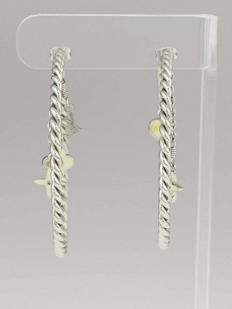 Louis Vuitton Silver/White Monogram Sweet Large Hoop Earrings - Yoogi's  Closet