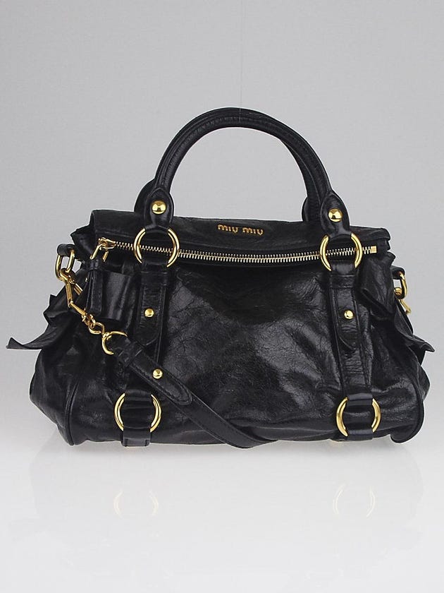 Miu Miu Black Vitello Lux Leather Bow Top Handle Bag RT0438