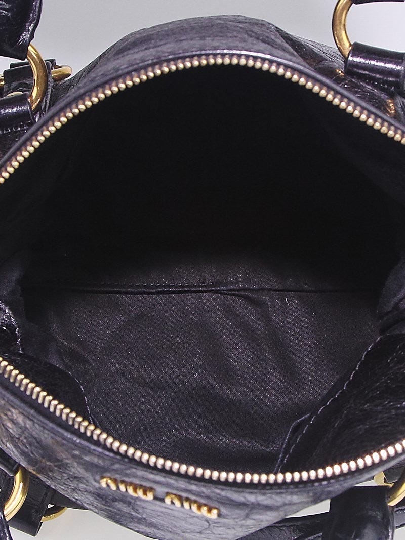 Miu Miu Black Leather Double Pocket Boston Bag Miu Miu