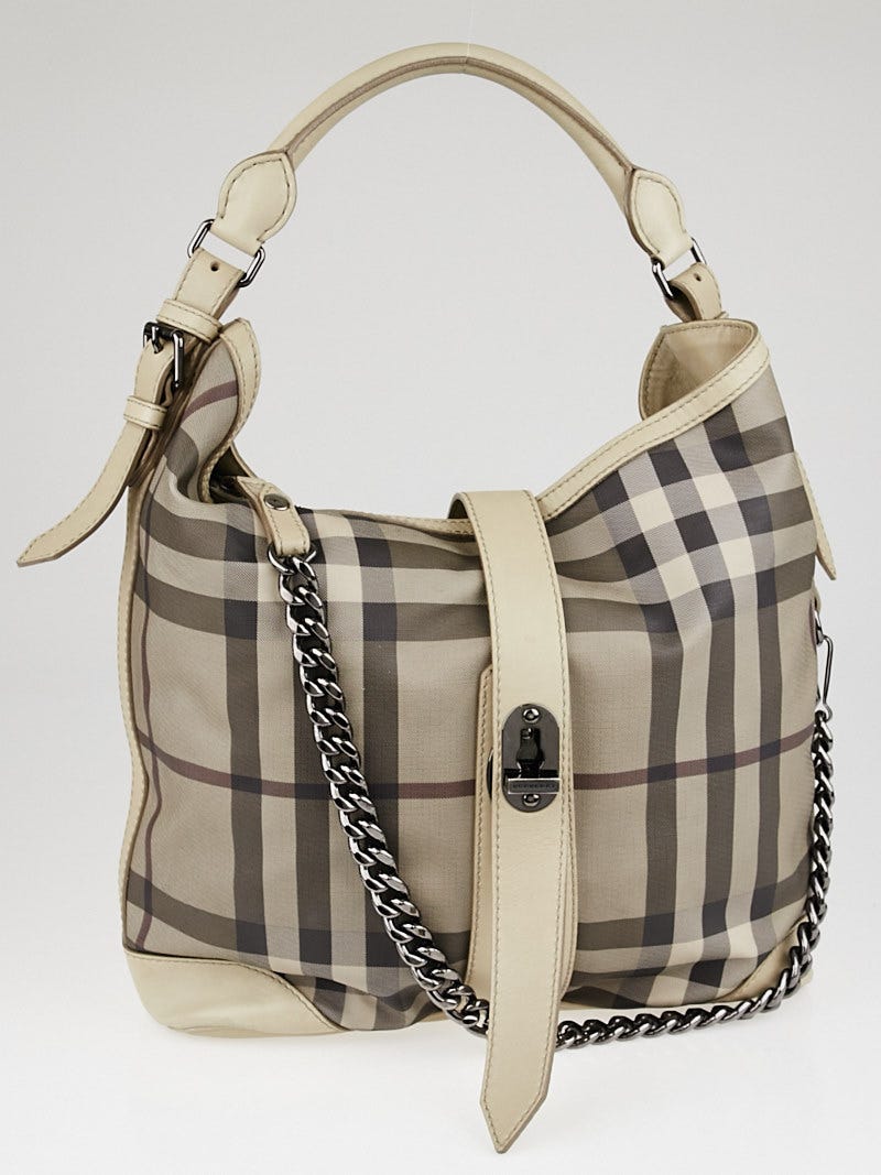 Burberry Smoked Check Coated Canvas Chain Hobo Bag Yoogi s Closet