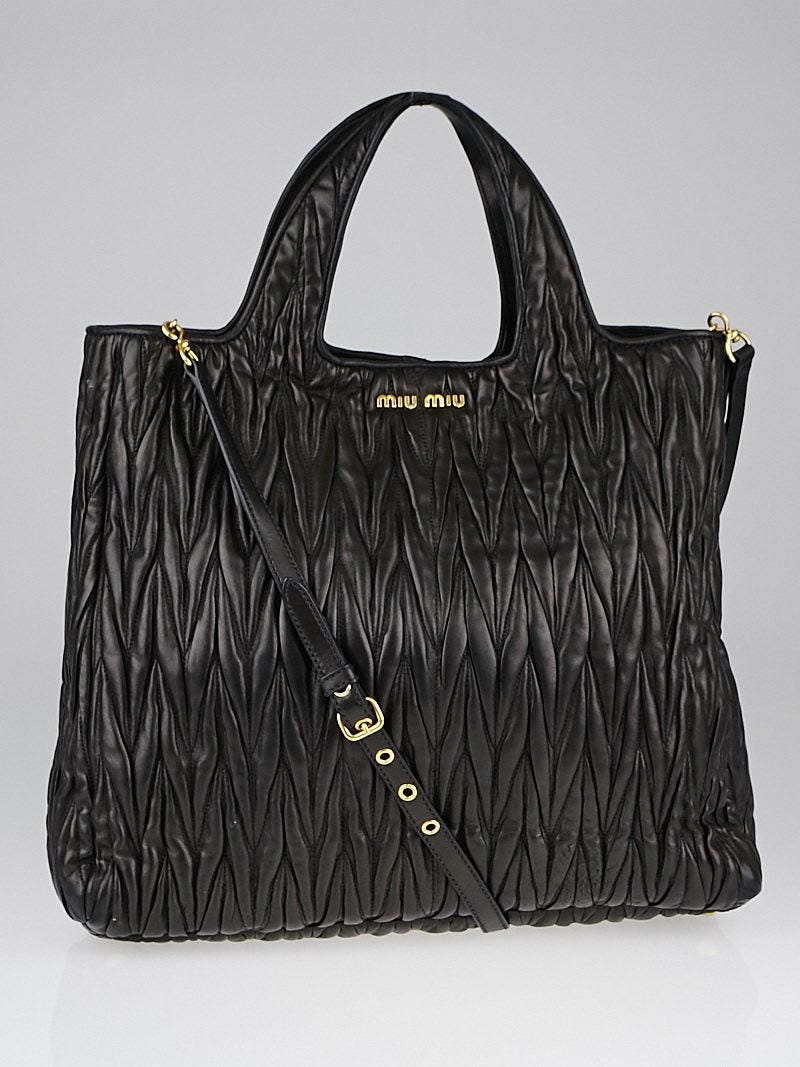 Miu Miu Black Matelasse Quilted Lambskin Leather Shopping